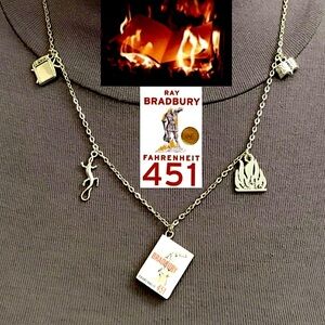 Fahrenheit 451 by Ray Bradbury Handmade Literature Necklace, Book Cover, Fire